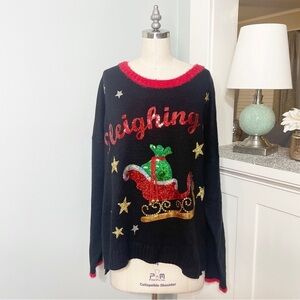 Black Sequin Ugly Christmas Sweater Sleighing It Holiday Party Wear Plus Size 2X